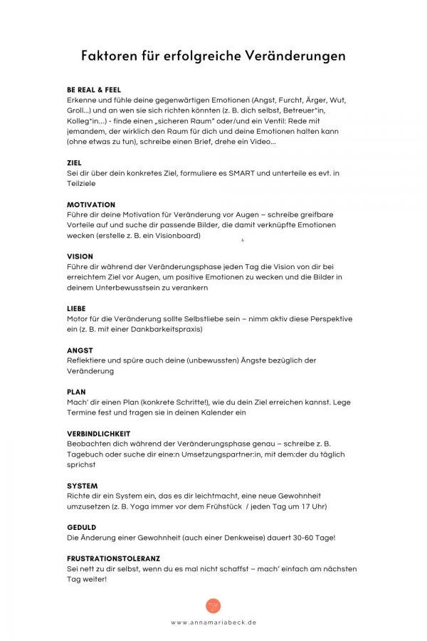 Faktoren für erfolgreiche Veränderungen (Liste)